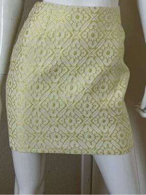 Tulle Cream Mini Skirt with Lemon Floral Jacquard